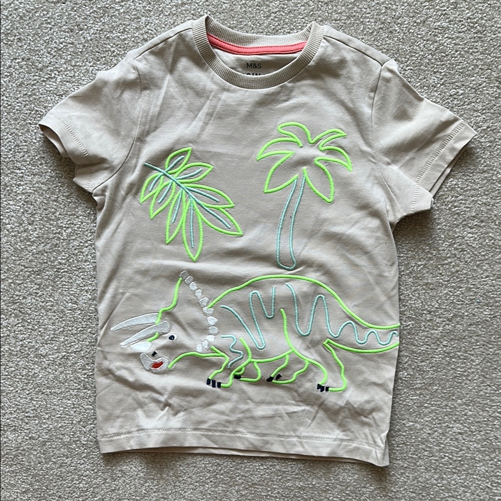 Marks & Spencer Tan Short Sleeve Tee with Dinosaur Design